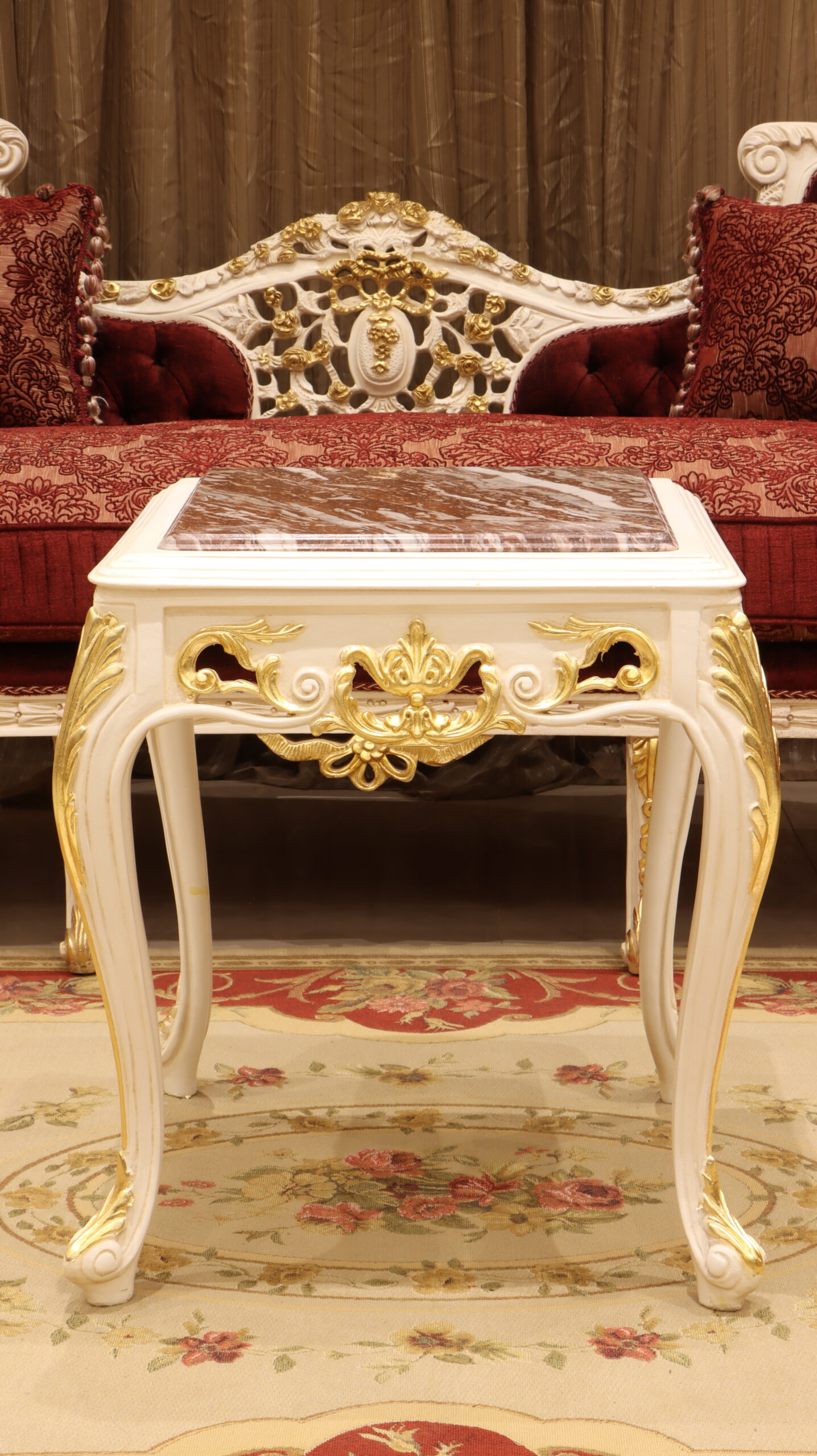 Handmade Queen Side Table With Marble Top | Mobilia Cleopatra 3 End Table