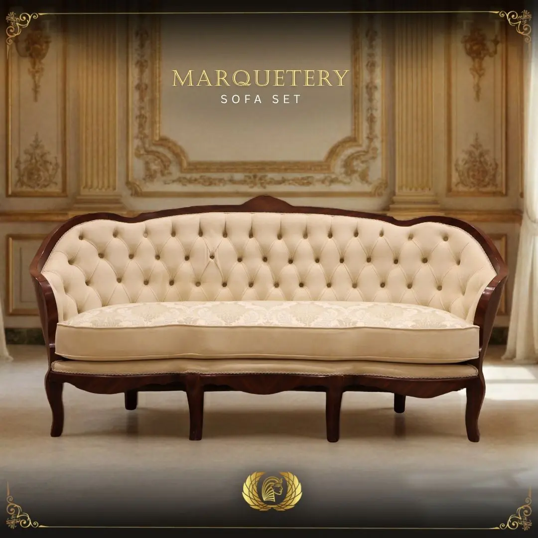 Handmade Marquetery Beige Loveseat | Mobilia Cleopatra 3 MARQUETERY SOFA SET (2)
