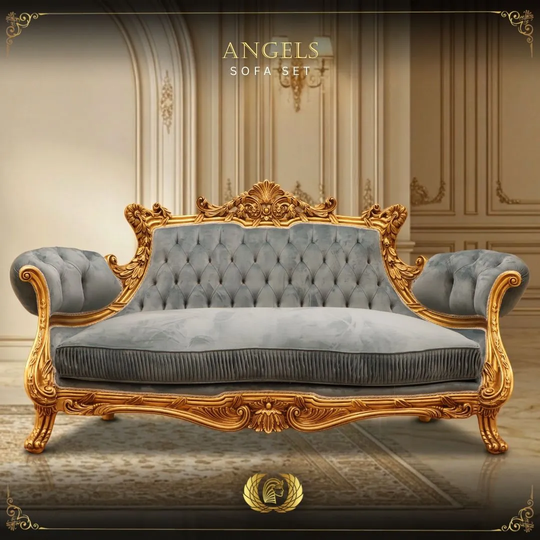 Handmade Gold Green Angels Loveseat | Mobilia Cleopatra 3 Green Angels