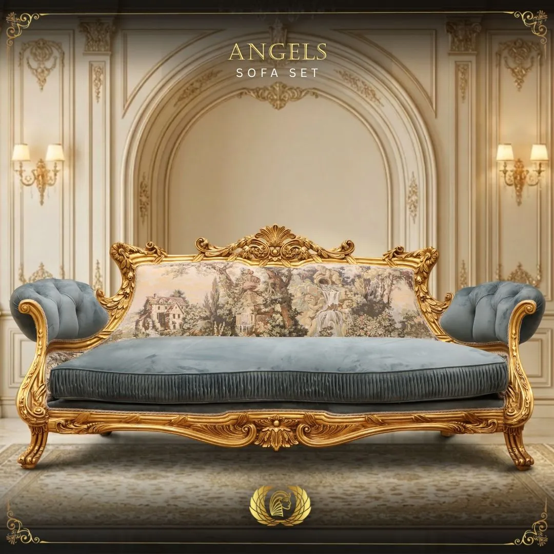 Handmade Gold Green Angels Sofa | Mobilia Cleopatra 3 Green Angels