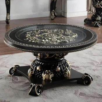 Ebony Black & Gold Victorian Coffee Table HD-328B By Homey Design