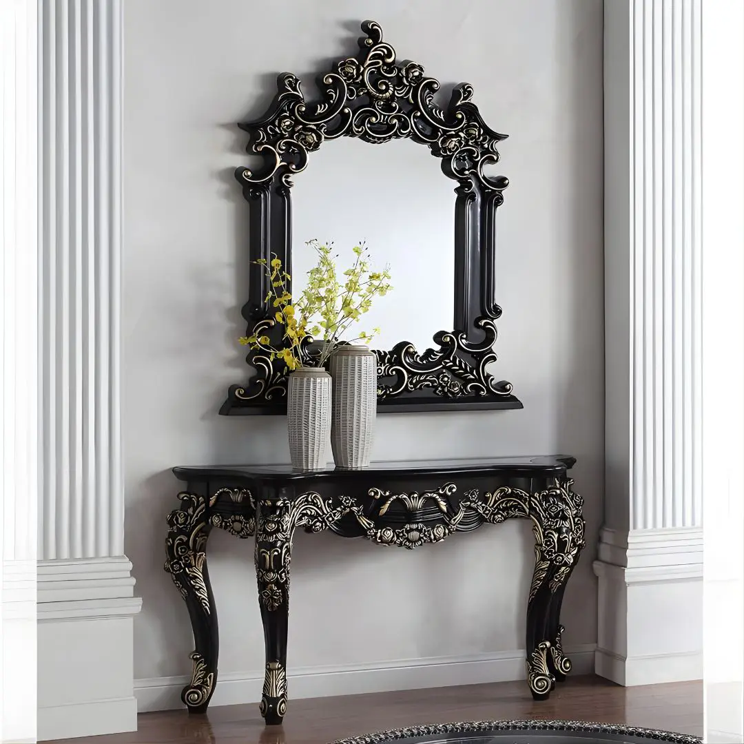 Ebony Black & Gold Mirror Hd-328B By Homey Design | Mobilia Cleopatra 3 Ebony Black & Gold Mirror HD-328B By Homey Design - Image 1