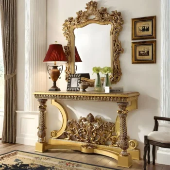 Metallic Bright Gold Victorian Console Table HD-8016 By Homey Design | 3