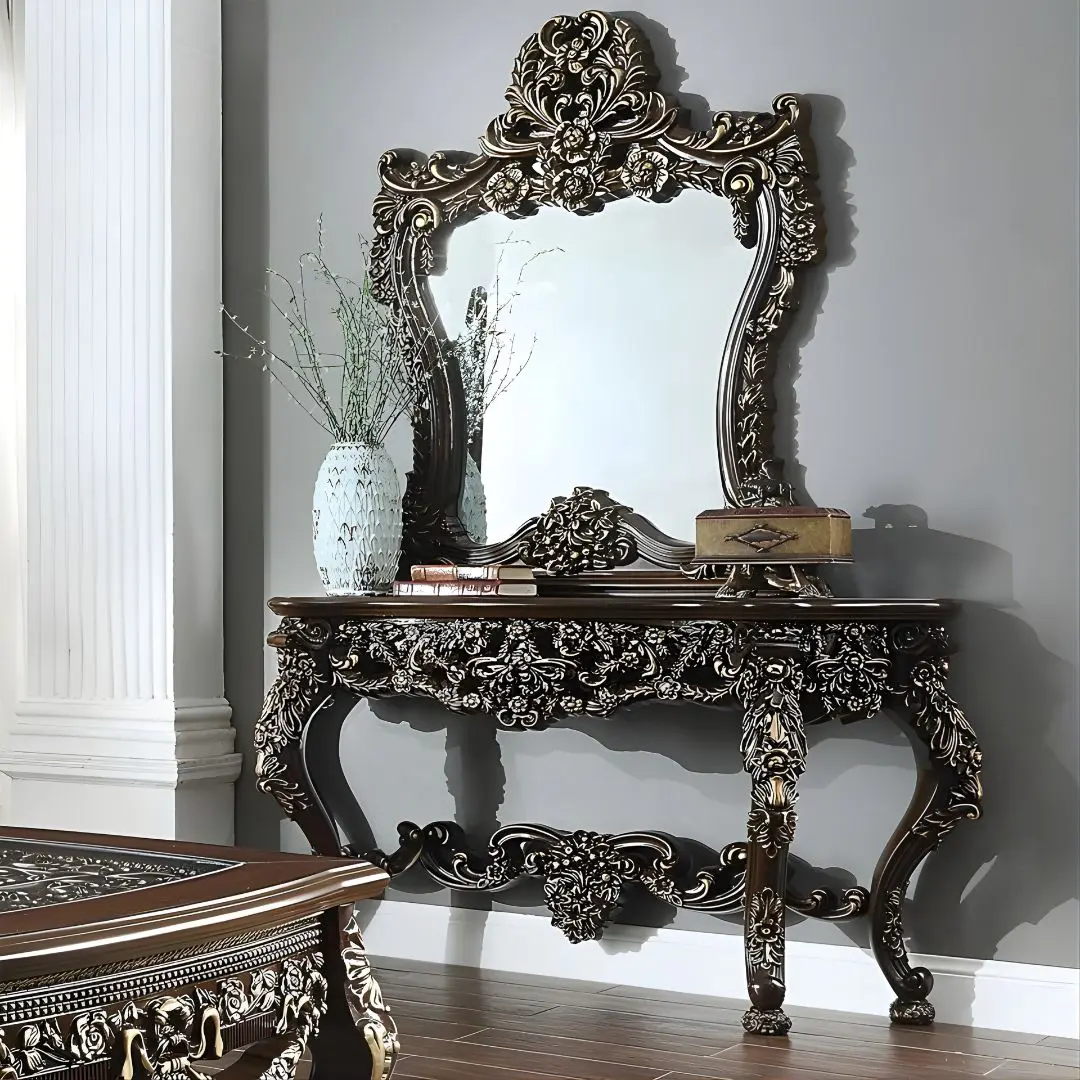 Cherry Victorian Console Table Hd-905 C By Homey Design | Mobilia Cleopatra 3 Cherry Victorian Console Table HD-905 C By Homey Design - Image 1