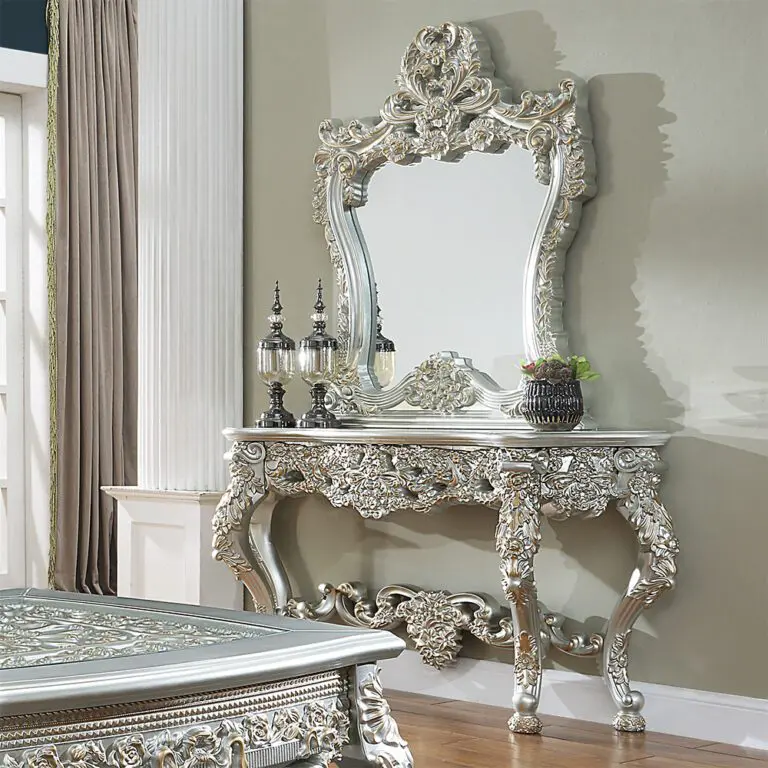 Silver Victorian Console Table Antique Finish Hd-905 S By Homey Design | Mobilia Cleopatra 3 Silver Victorian Console Table Antique Finish HD-905 S By Homey Design - Image 1