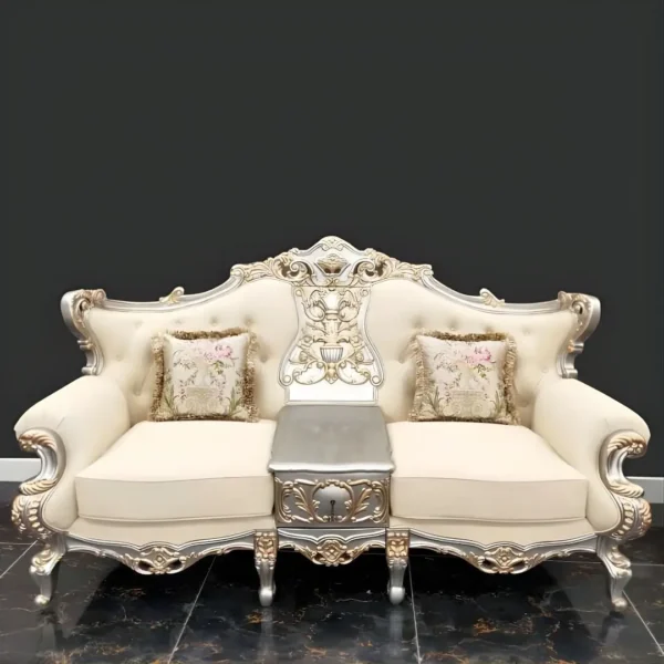 Metallic Silver with Gold Trim Finish French Salon Sofa HD-91633 By Homey Design - Image 2