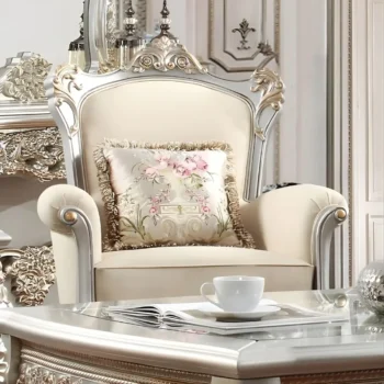Metallic Silver with Gold Trim Finish Victorian French Salon Chair HD-91633 By Homey Design