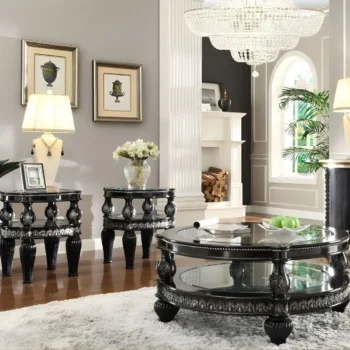 Black Enamel & Silver 3Pcs Coffee Table Set HD-1208 By Homey Design