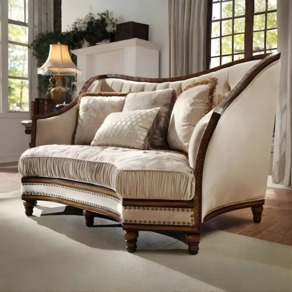 Antique Gold & Dark Oak Victorian 3PCs Sofa Set Traditional Homey Design HD-823 - Image 4