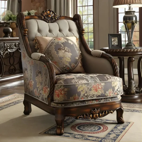 Homey Design Hd-1623 Traditional 3Pc Living Room Sofa Set In Luxury Beige Chenille Victorian - Image 4