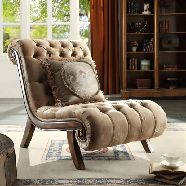 HD-1631 Homey Design 3Pc Living Room Sofa Set In Dark Red Mahogany & Metallic Antique Gold - Image 5