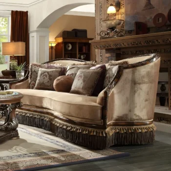 Mahogany & Beige Sofa Carved Wood Traditional HD-1631 By Homey Design