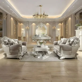 Metallic Silver Finish Loveseat Traditional Style Homey Design HD-372