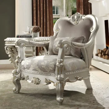 Metallic Silver Finish Victorian Armchair Traditional Style by Homey Design HD-372