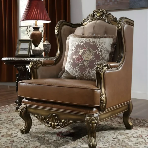 Mohawk Finish Leather Victorian 3PCs Sofa Set Carved Wood Traditional Homey Design HD-555 - Image 2