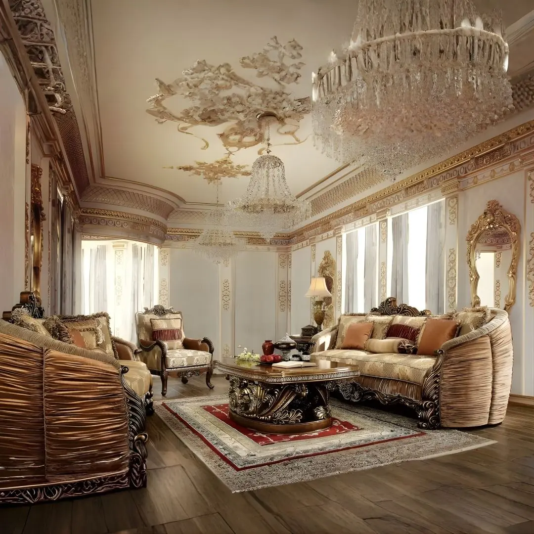 Homey Design Victorian Hd-1601 3Pc Upholstery Sofa Set In Metallic Antique Gold | Mobilia Cleopatra 3 Homey Design Victorian HD-1601 3Pc Upholstery Sofa Set In Metallic Antique Gold - Image 1