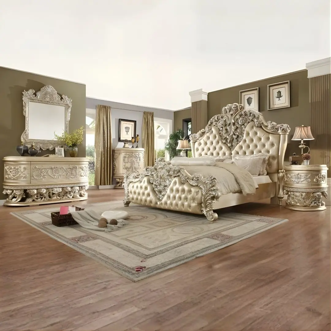 Belle Silver Victorian 4Pcs Bedroom Set Hd-8022 By Homey Design | Mobilia Cleopatra 3 Belle Silver Victorian 4PCs Bedroom Set HD-8022 By Homey Design - Image 1