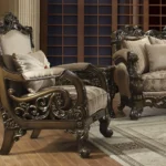 Victorian HD-2658 Homey Design Living Room 3Pc Sofa Set In Traditional Brown Cherry Finish - Image 4