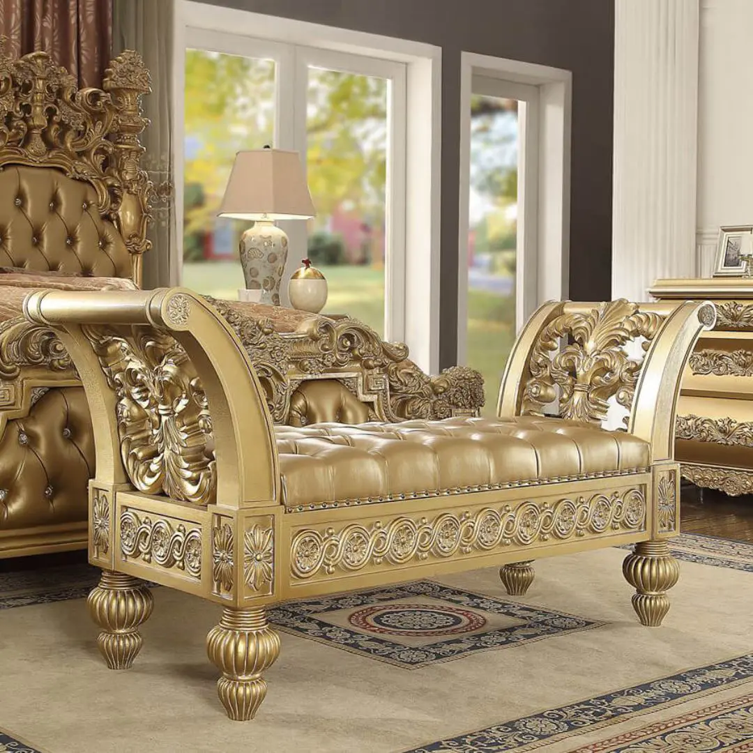 Royal Rich Gold Bench Carved Wood Traditional Homey Design Hd-8016 | Mobilia Cleopatra 3 Royal Rich Gold Bench Carved Wood Traditional Homey Design HD-8016 - Image 1