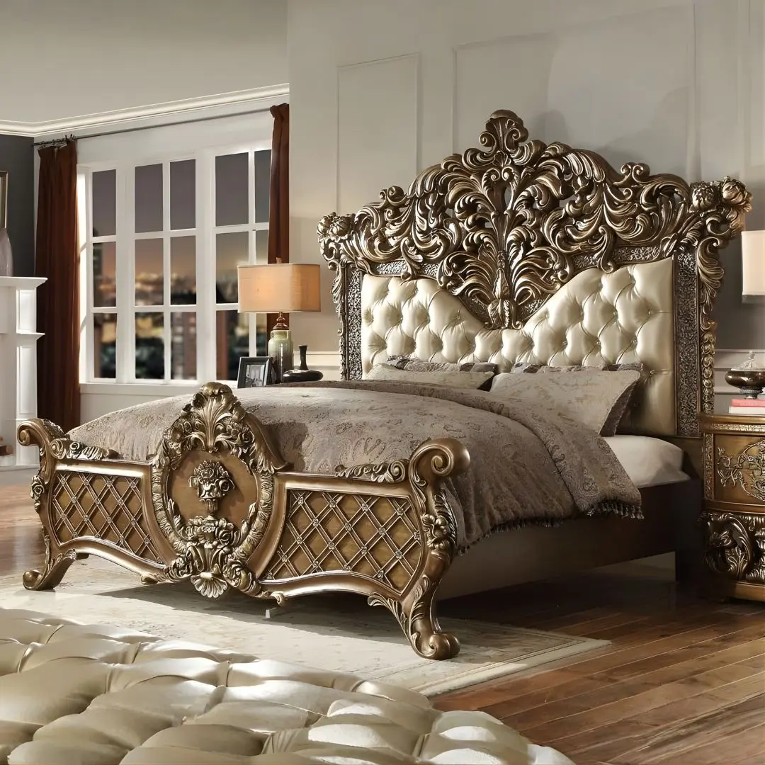 Met Ant Gold & Perfect Brown California King Bed Hd-8018 By Homey Design | Mobilia Cleopatra 3 Met Ant Gold & Perfect Brown California King Bed HD-8018 By Homey Design - Image 1