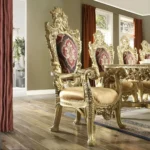 Metallic Bright Gold Victorian 7PC Dining Table Set HD-8086 By Homey Design - Image 3
