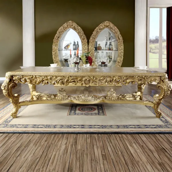 Metallic Bright Gold Victorian 7PC Dining Table Set HD-8086 By Homey Design - Image 2