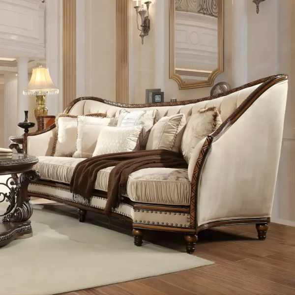 Antique Gold & Dark Oak Victorian 3PCs Sofa Set Traditional Homey Design HD-823 - Image 3