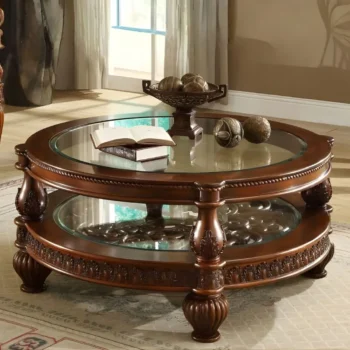 Homey Design HD-1521 Victorian Coffee Table In Dark Mahogany