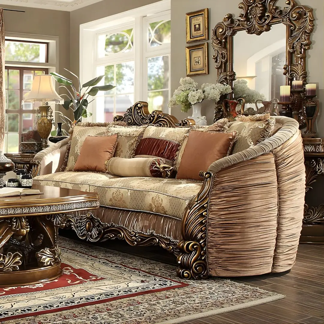 Metallic Gold Sofa Hd-1601 By Homey Design | Mobilia Cleopatra 3 Metallic Gold Sofa HD-1601 By Homey Design - Image 1