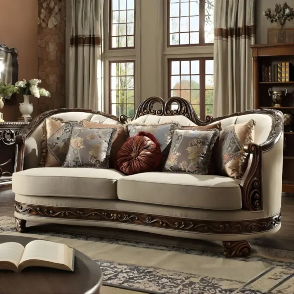 Homey Design Hd-1623 Traditional 3Pc Living Room Sofa Set In Luxury Beige Chenille Victorian - Image 2