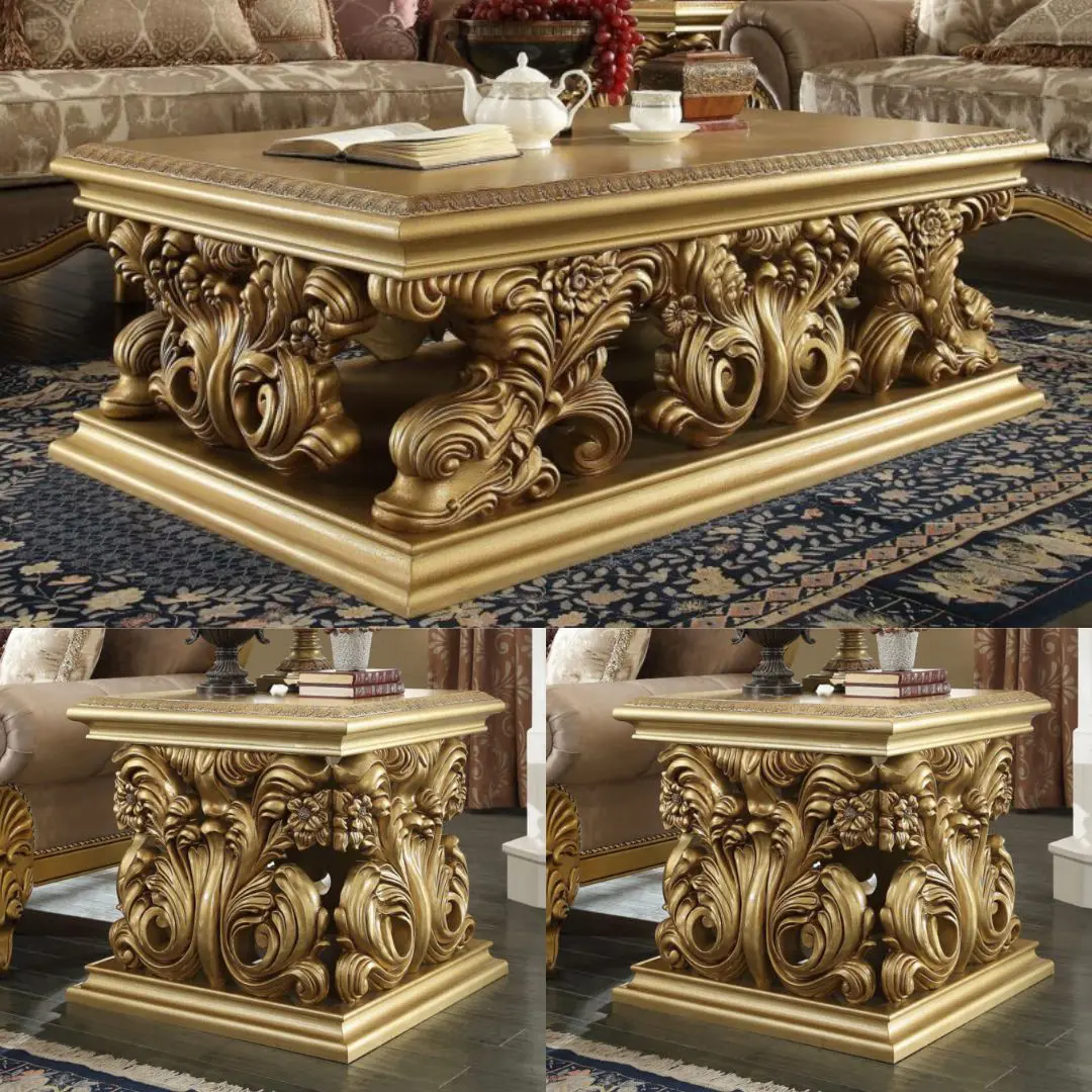 Metallic Bright Gold 3Pcs Coffee Table Set Hd-8016 By Homey Design | Mobilia Cleopatra 3 Metallic Bright Gold 3PCs Coffee Table Set HD-8016 By Homey Design - Image 1