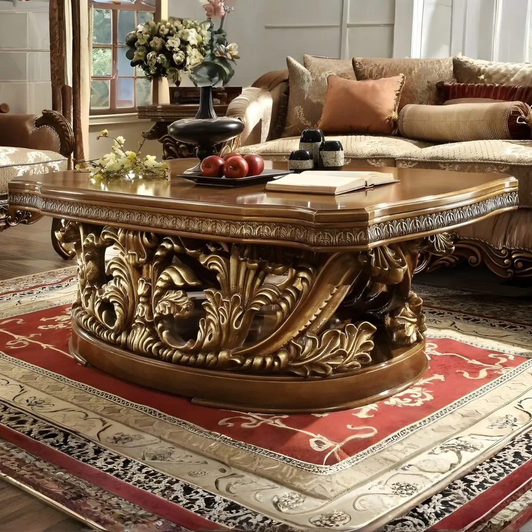 Met Ant Gold & Perfect Brown Victorian Coffee Table Hd-8018 By Homey Design | Mobilia Cleopatra 3 Met Ant Gold & Perfect Brown Victorian Coffee Table HD-8018 By Homey Design - Image 1