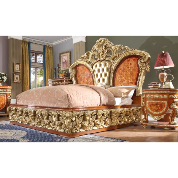 Luxury Gold 5Pcs Bedroom Set Hd-8024 By Homey Design | Mobilia Cleopatra 3 HD-8024-BEDROOM-SIDE