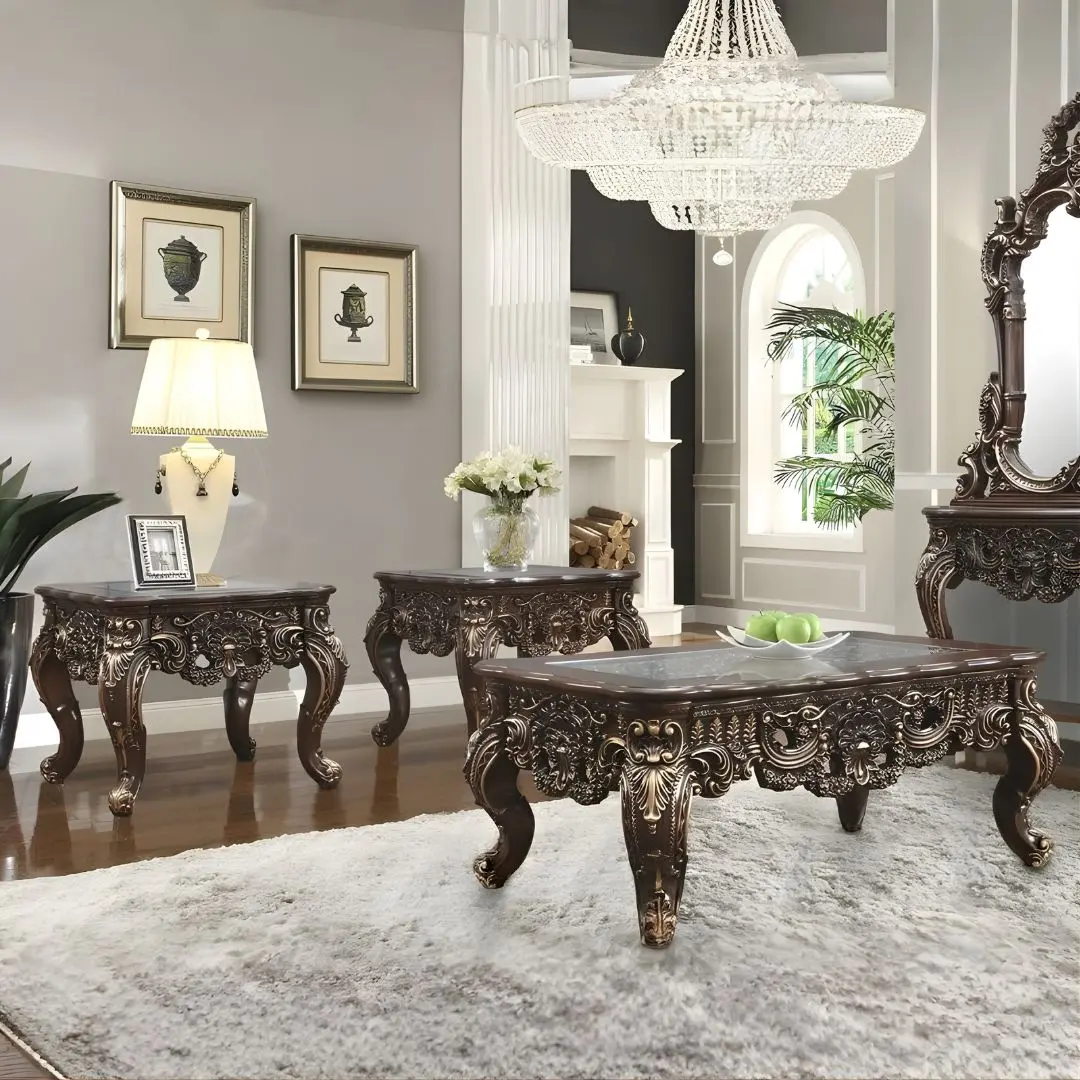 Walnut Coffee Table Set Of 3 Hd-998C By Homey Design | Mobilia Cleopatra 3 Walnut Coffee Table Set Of 3 HD-998C By Homey Design - Image 1