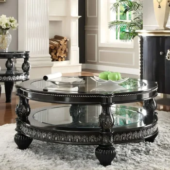 Black Enamel & Silver Victorian Coffee Table HD-1208 By Homey Design