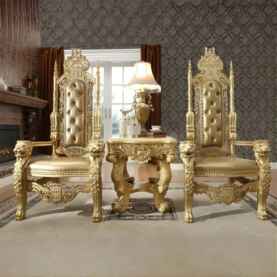 Metallic Gold Victorian King Chair Hd-1801 By Homey Design | Mobilia Cleopatra 3 Metallic Gold Victorian King Chair HD-1801 By Homey Design - Image 1