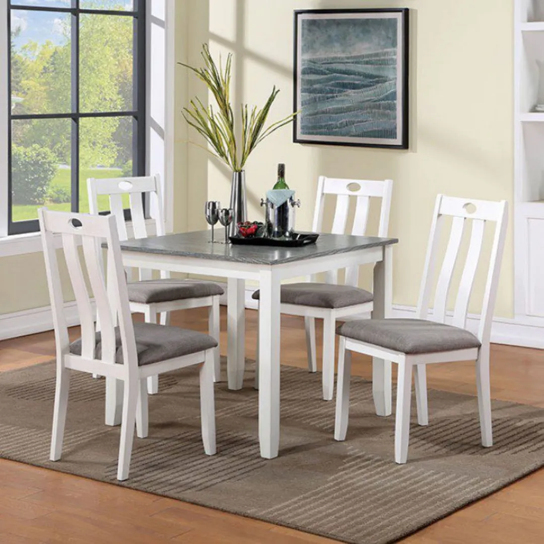 Dunseith 5 Pc. Dining Set Transitional White/Gray By Furniture Of America | Mobilia Cleopatra 3 Dunseith 5 Pc. Dining Set Transitional WhiteGray by Furniture of America