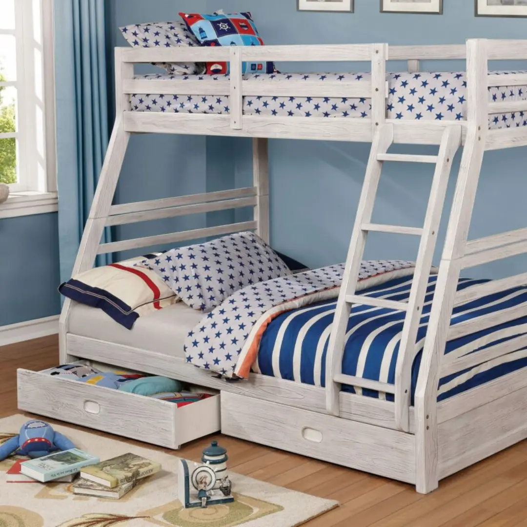 California Bunk Bed Cm-Bk588Bwh By Furniture Of America | Mobilia Cleopatra 3 California Bunk Bed CM-BK588BWH BY Furniture of America