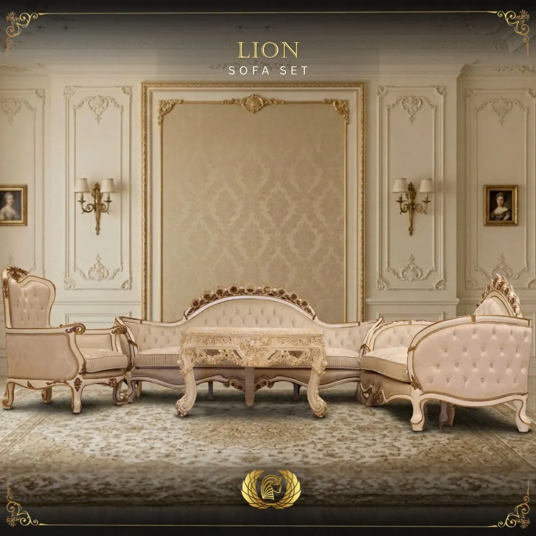 Handmade 3Pcs- Lion White Sofa Set | Mobilia Cleopatra 3 Lion-White-Sofa-Set