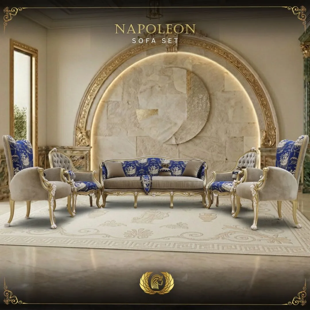 Handmade 5Pcs- Napoleon Blue Sofa Set | Mobilia Cleopatra 3 Napoleon-Sofa-Set