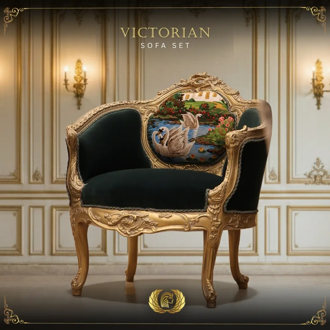 Handmade Victorian Green Chair | Mobilia Cleopatra 3 Victorian Sofa set (4)
