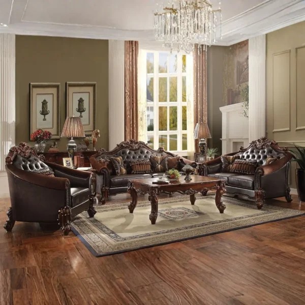 Vendome II Sofa With 5 Pillows in Brown Leather by ACME - Image 3
