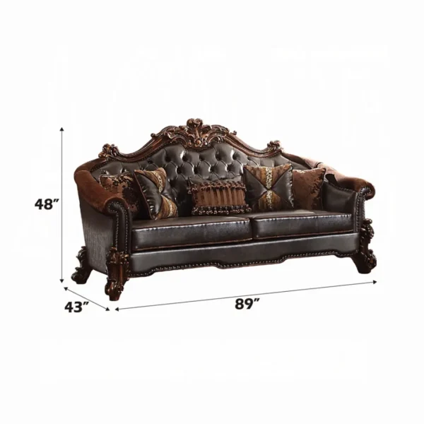 Vendome II Sofa With 5 Pillows in Brown Leather by ACME - Image 2