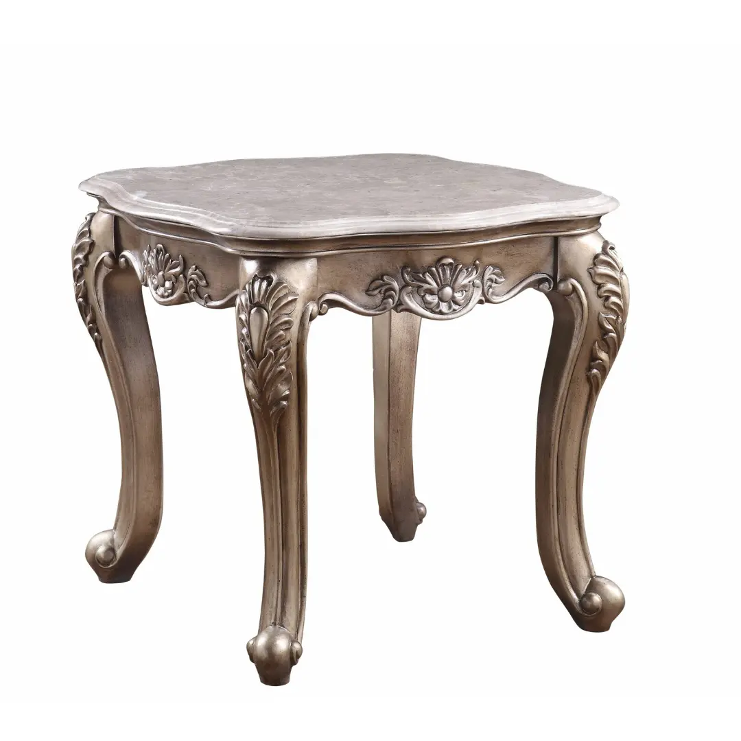 Jayceon End Table Marble Top & Champagne Finish By Acme | Mobilia Cleopatra 3 Jayceon End Table Marble Top & Champagne Finish By ACME