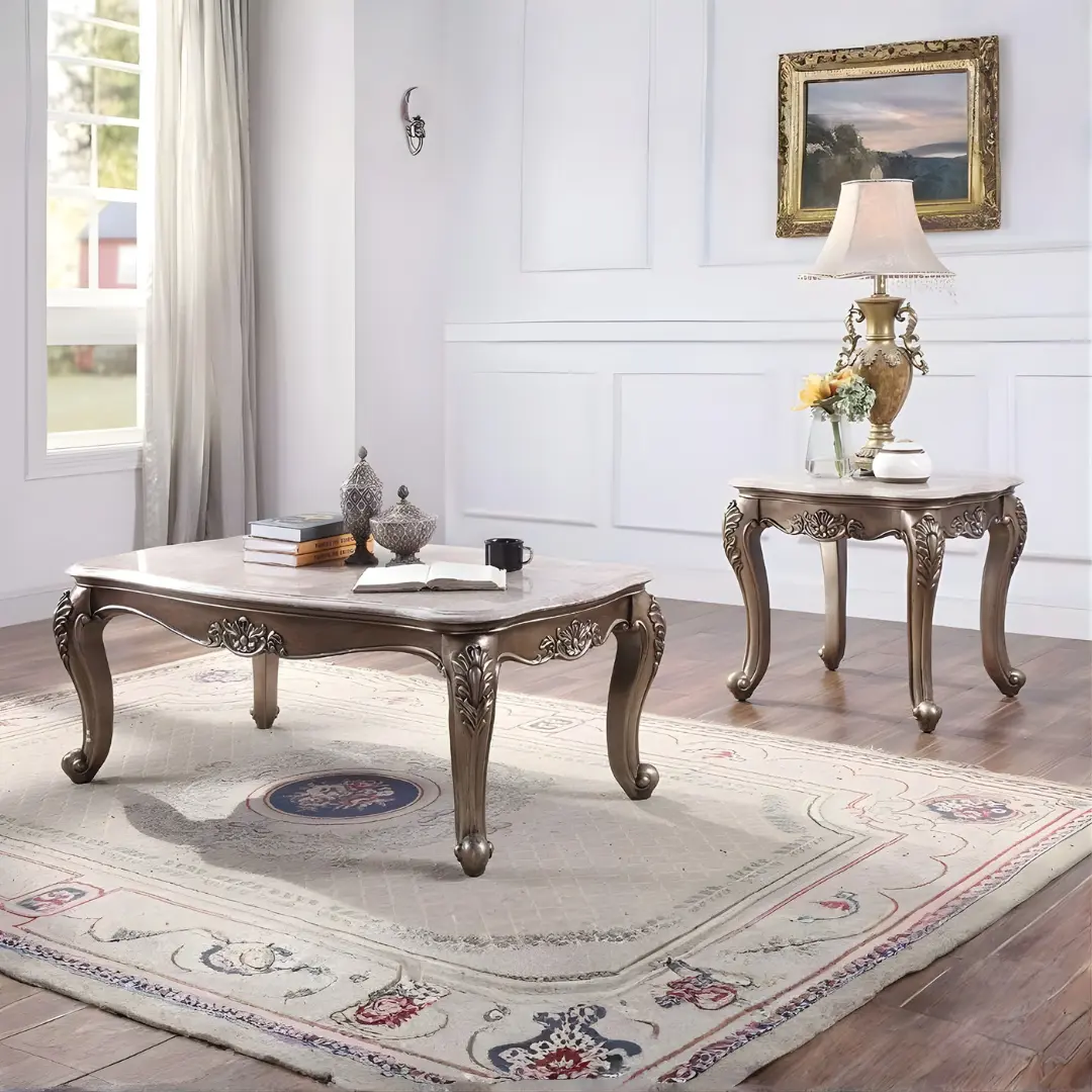 Jayceon Coffee Table Marble Top & Champagne Finish By Acme | Mobilia Cleopatra 3 Jayceon Coffee Table Marble Top & Champagne Finish By ACME