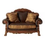 Brown Leather Loveseat With 2 Pillows