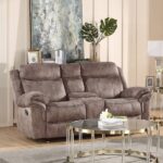 Chocolate Velvet Motion Sofa & Console With USB