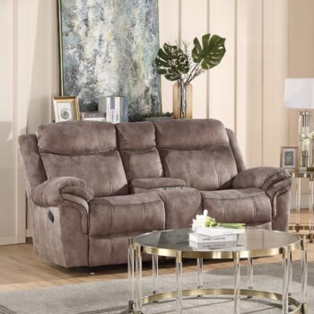 Chocolate Velvet Motion Sofa & Console With USB