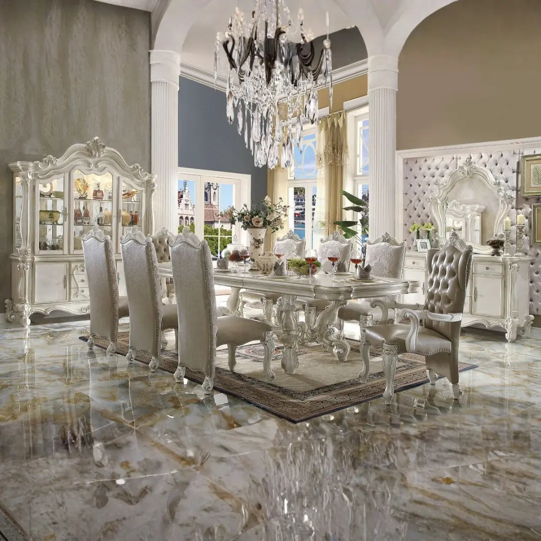 Versailles Bone White Dining Table By Acme | Mobilia Cleopatra 3 Versailles Bone White Dining Table Set
