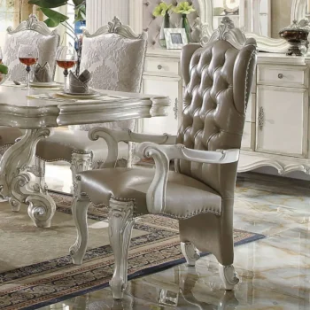 Versailles Leather & Bone White Finish Chair Set of 2 by ACME